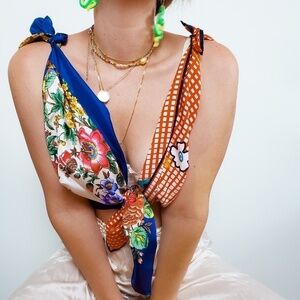 Vintage Blue and Orange Floral Scarf